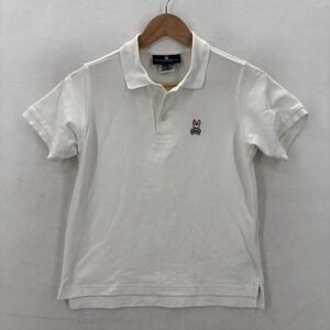 Psycho Bunny Polo Shirt Boys Medium 10/12 White 100% Pima Cotton Logo Casual